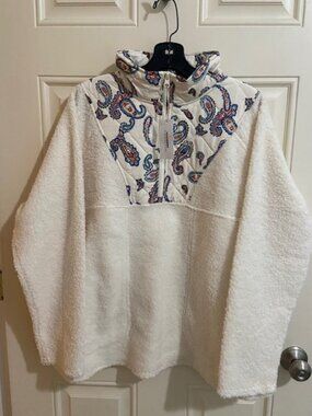 NWT Vera Bradley Teddy Fleece Pullover Manor Paisley Antique White Oversized XL